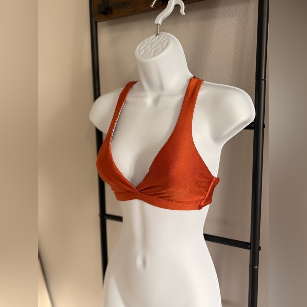 Maaji Rust Reversible Bikini Top with fun multi-strap back design. Size: Small. - Picture 3 of 11